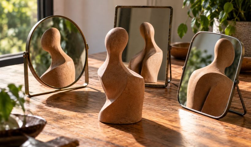 Duas cadeiras de madeira com uma mesa entre elas em ambiente iluminado naturalmente.